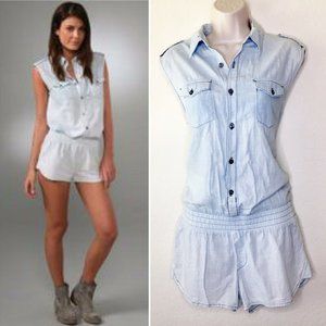 7 For All Mankind S Chambray Romper Light Blue Jea